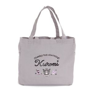 Sanrio Japan Kuromi Large Grey Canvas Carry-all Travel Shopper Tote Bag Purse